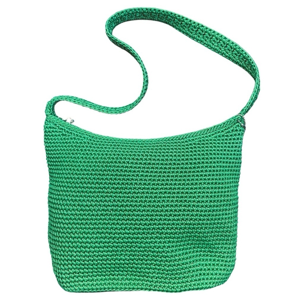 THE SAK Hobo Shoulder Bag Crochet Emerald Green with Silver Tone Hardware NWOT